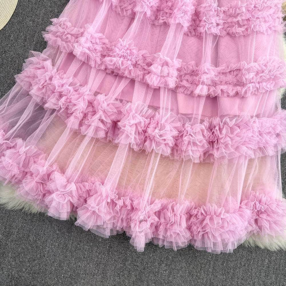 Floral Layered Ruffled Tulle Skirt