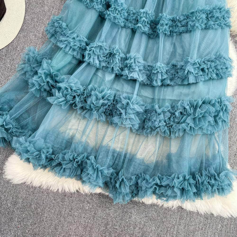 Floral Layered Ruffled Tulle Skirt