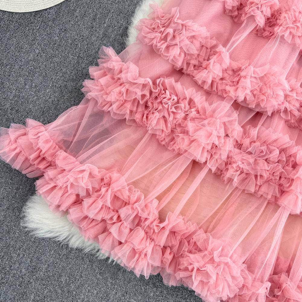 Floral Layered Ruffled Tulle Skirt