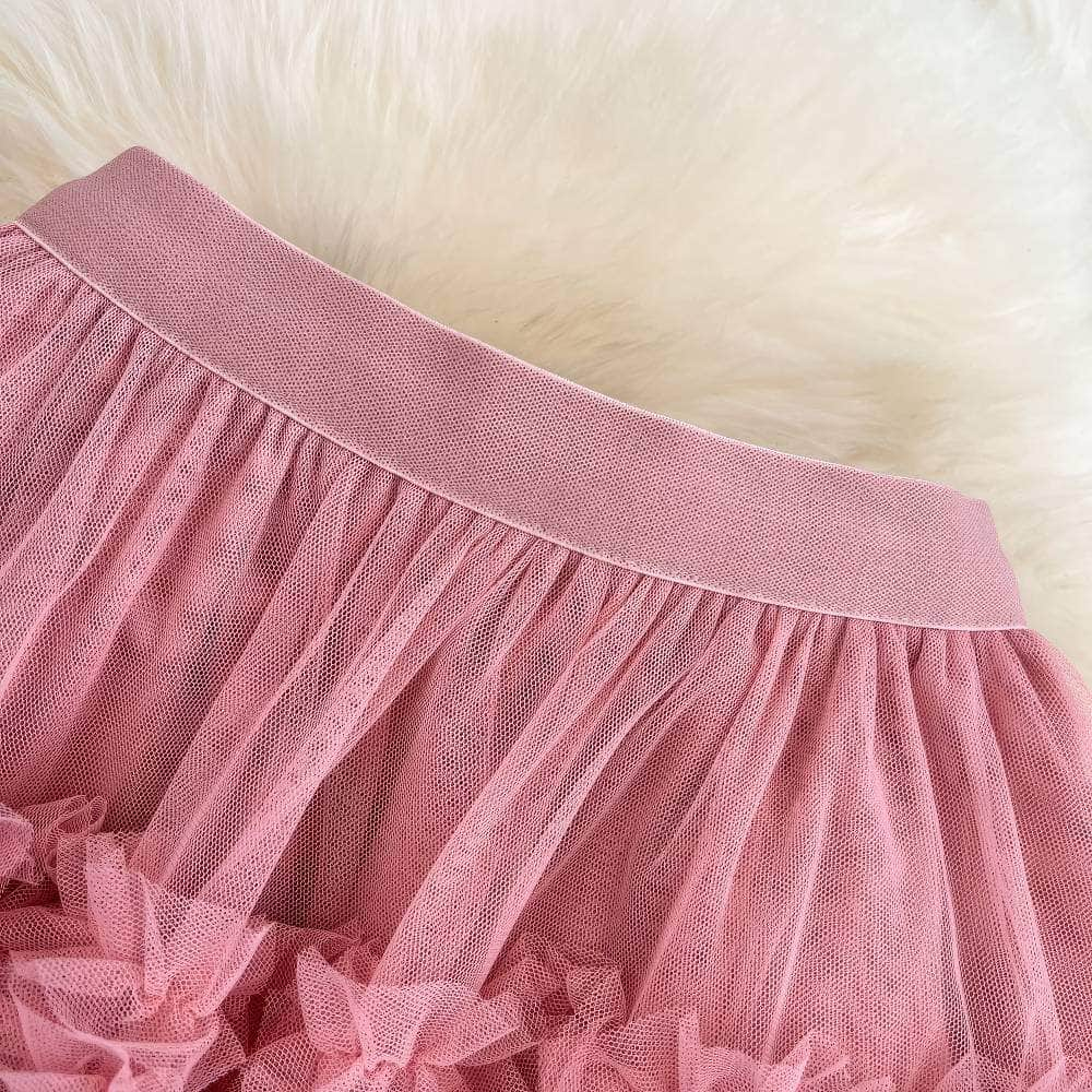 Floral Layered Ruffled Tulle Skirt