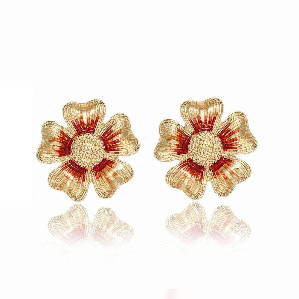 Floral Matisse Enamel Honeycomb Detailed Gold Earrings