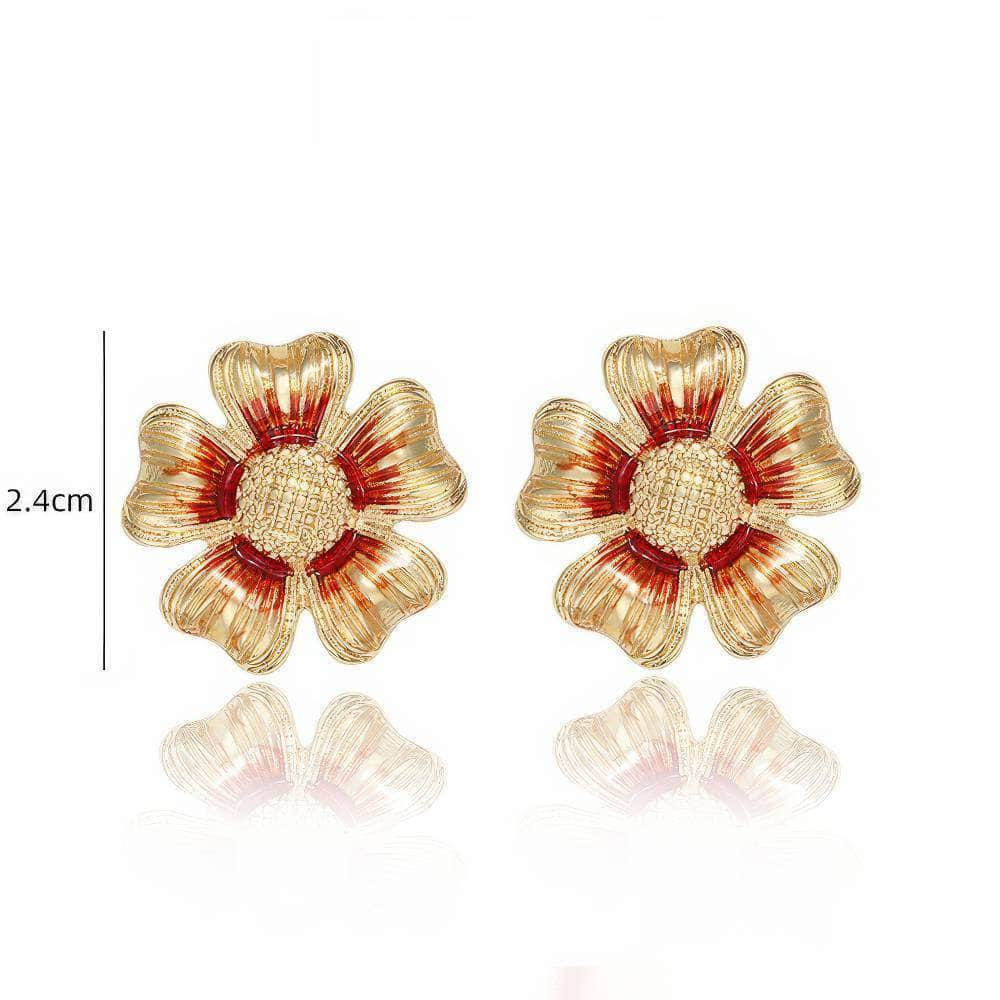 Floral Matisse Enamel Honeycomb Detailed Gold Earrings