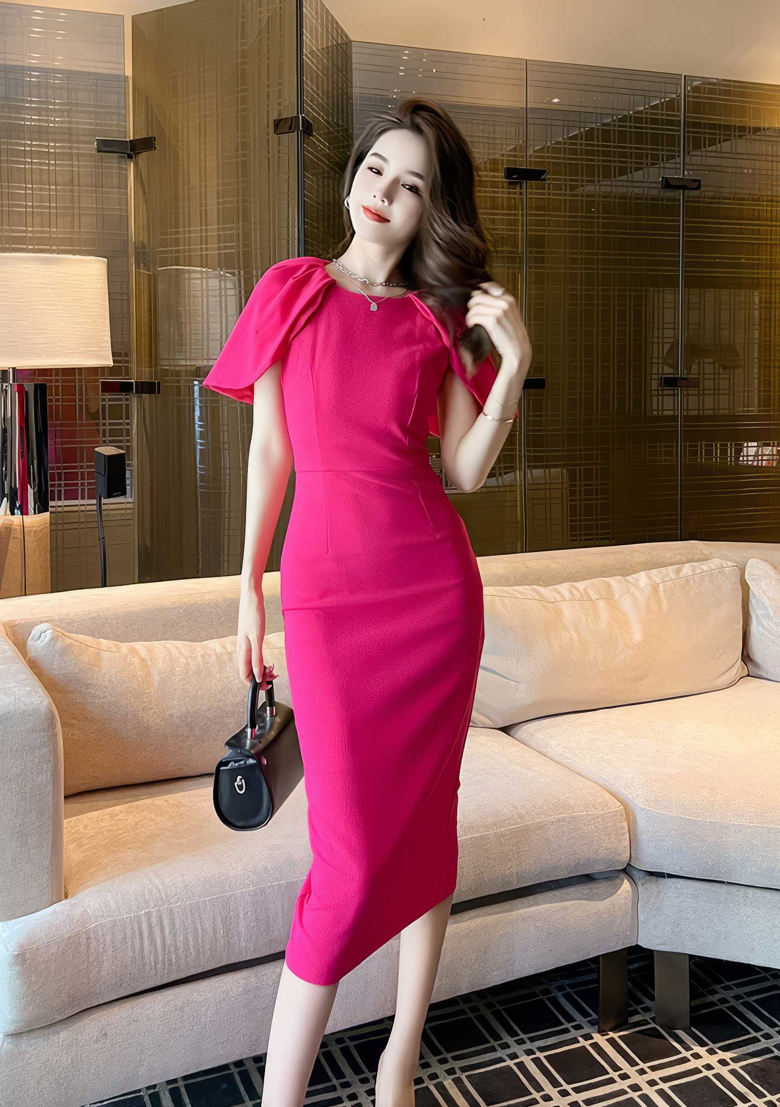 Flutter Sleeves Sheath Midi Dress