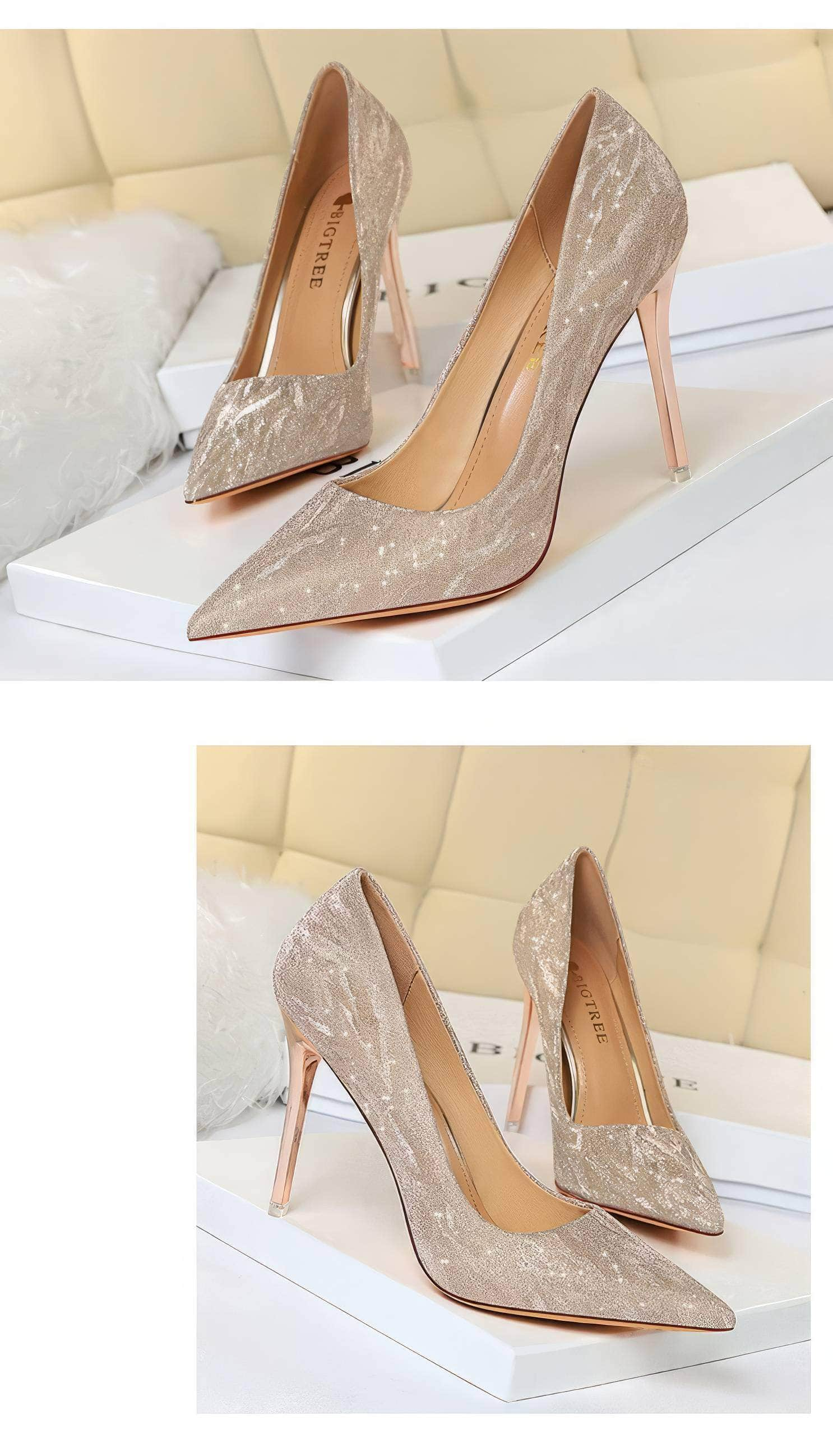 Glitter Shimmery Pointed Toes Pumps