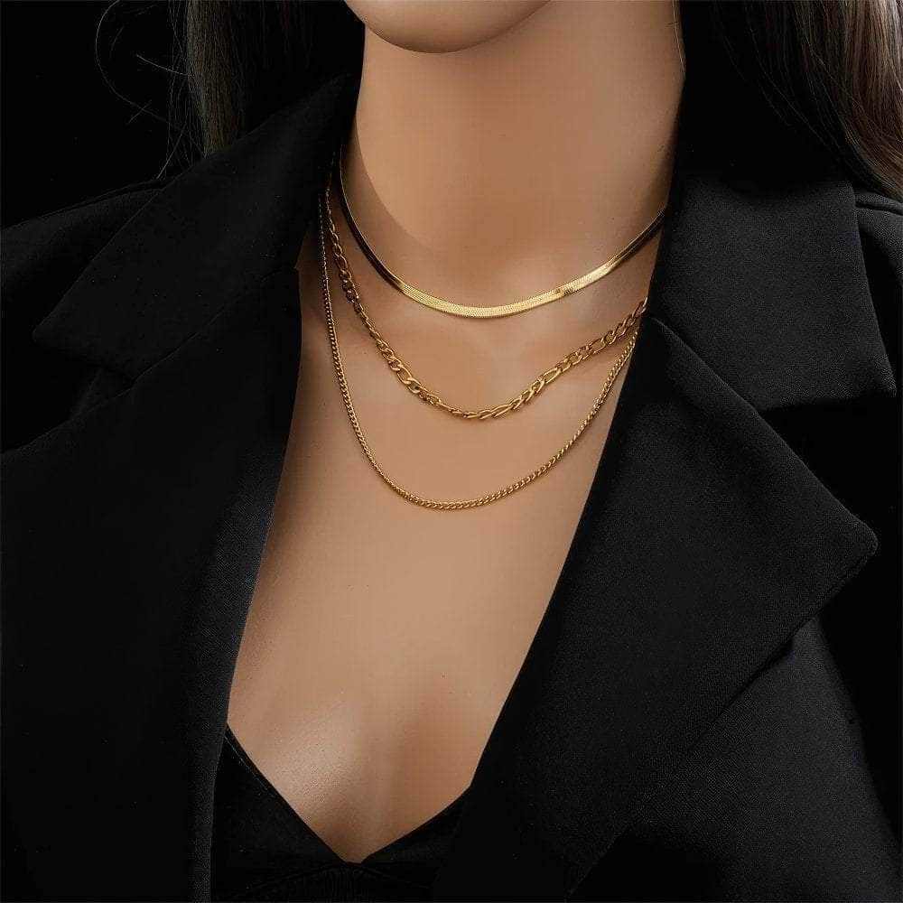 Gold Color Layered Chain Statement Necklace