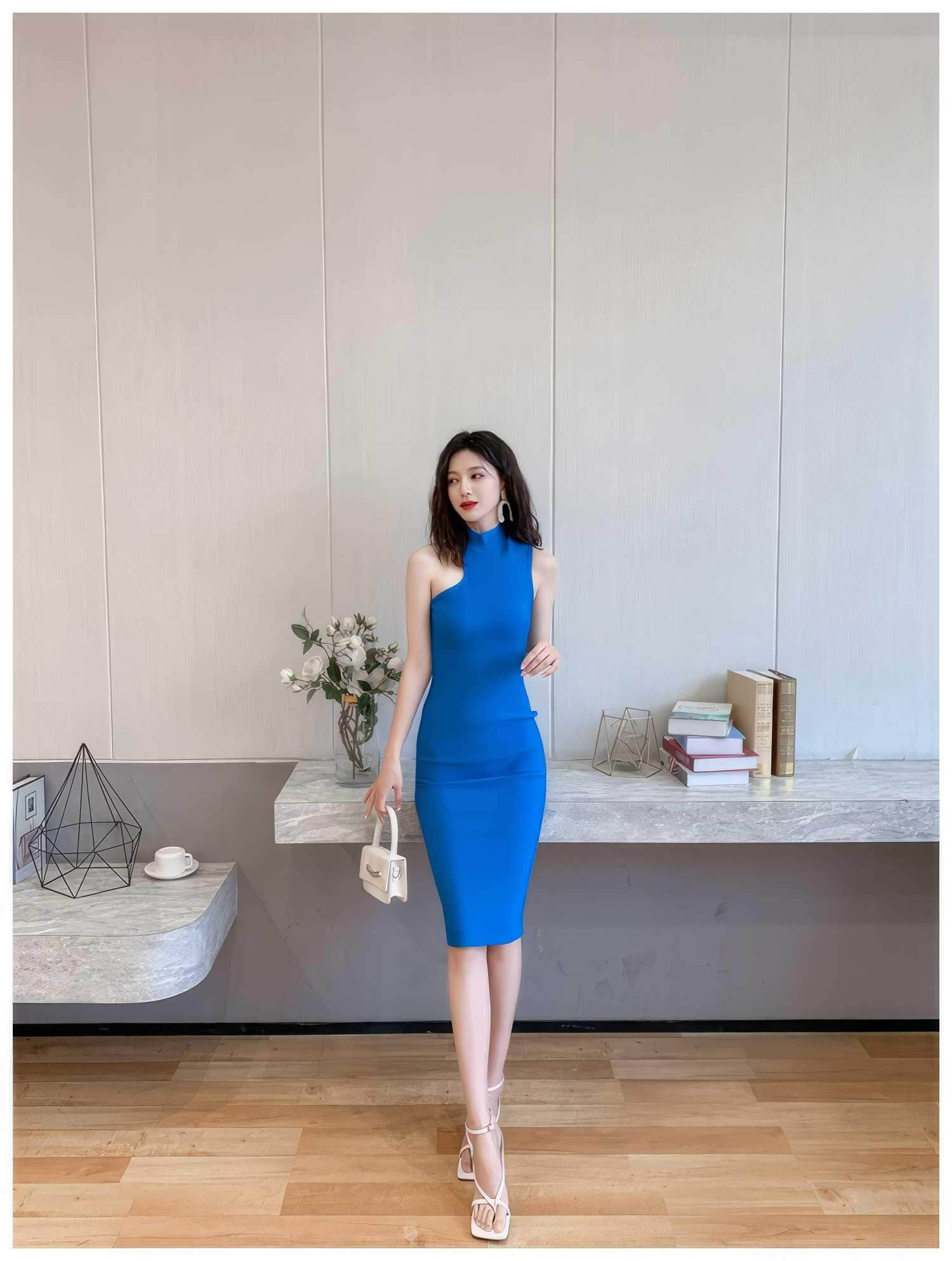 High Neck Cutout Sleeves Bandage Midi Dress