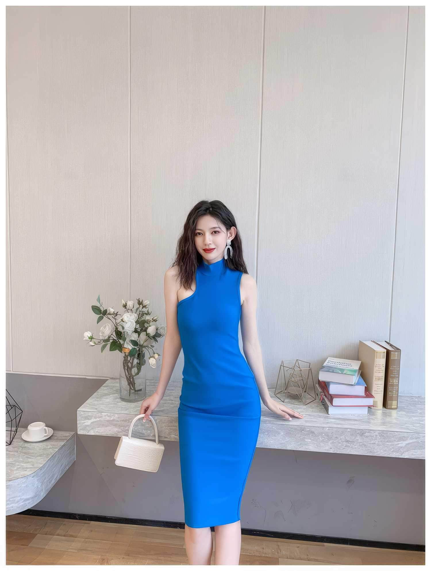 High Neck Cutout Sleeves Bandage Midi Dress