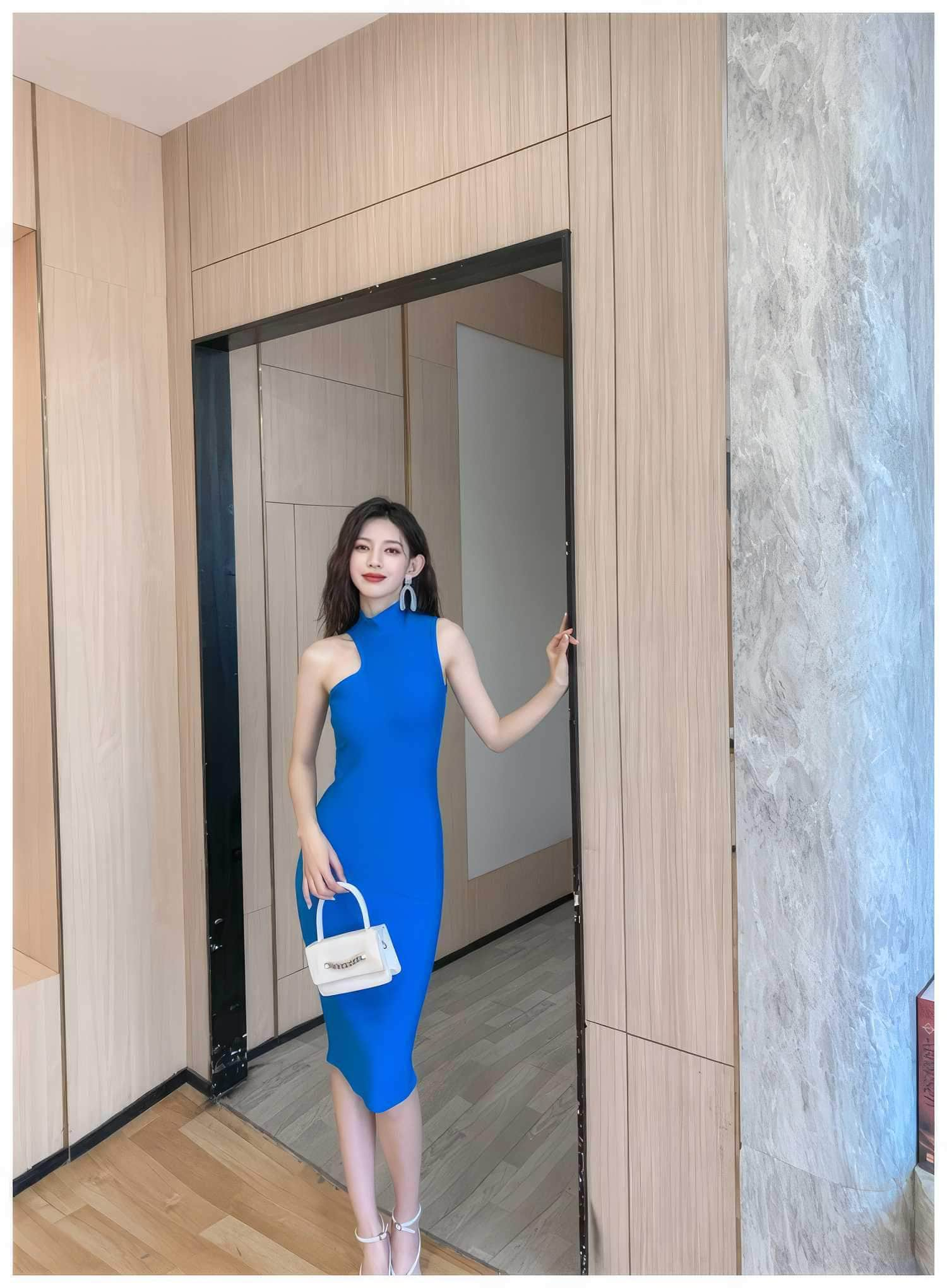 High Neck Cutout Sleeves Bandage Midi Dress