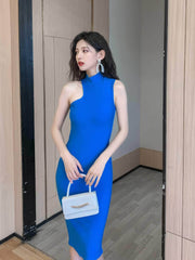 High Neck Cutout Sleeves Bandage Midi Dress