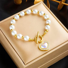Large Heart Pearl Charm Bracelet