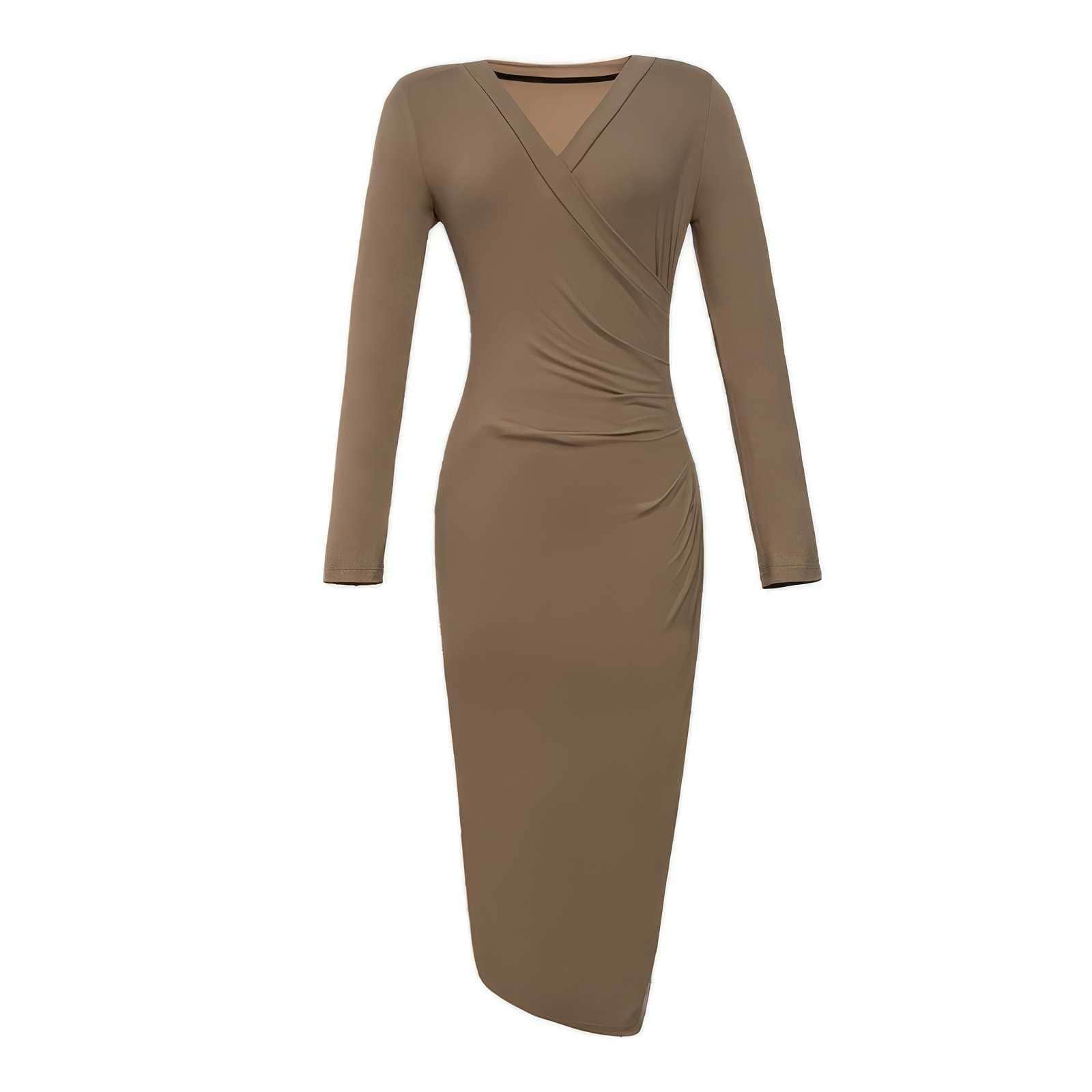 Long Sleeves Midi Wrapped Ribbed Dress