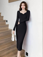 Long Sleeves Ribbed Knit Sweater Dress