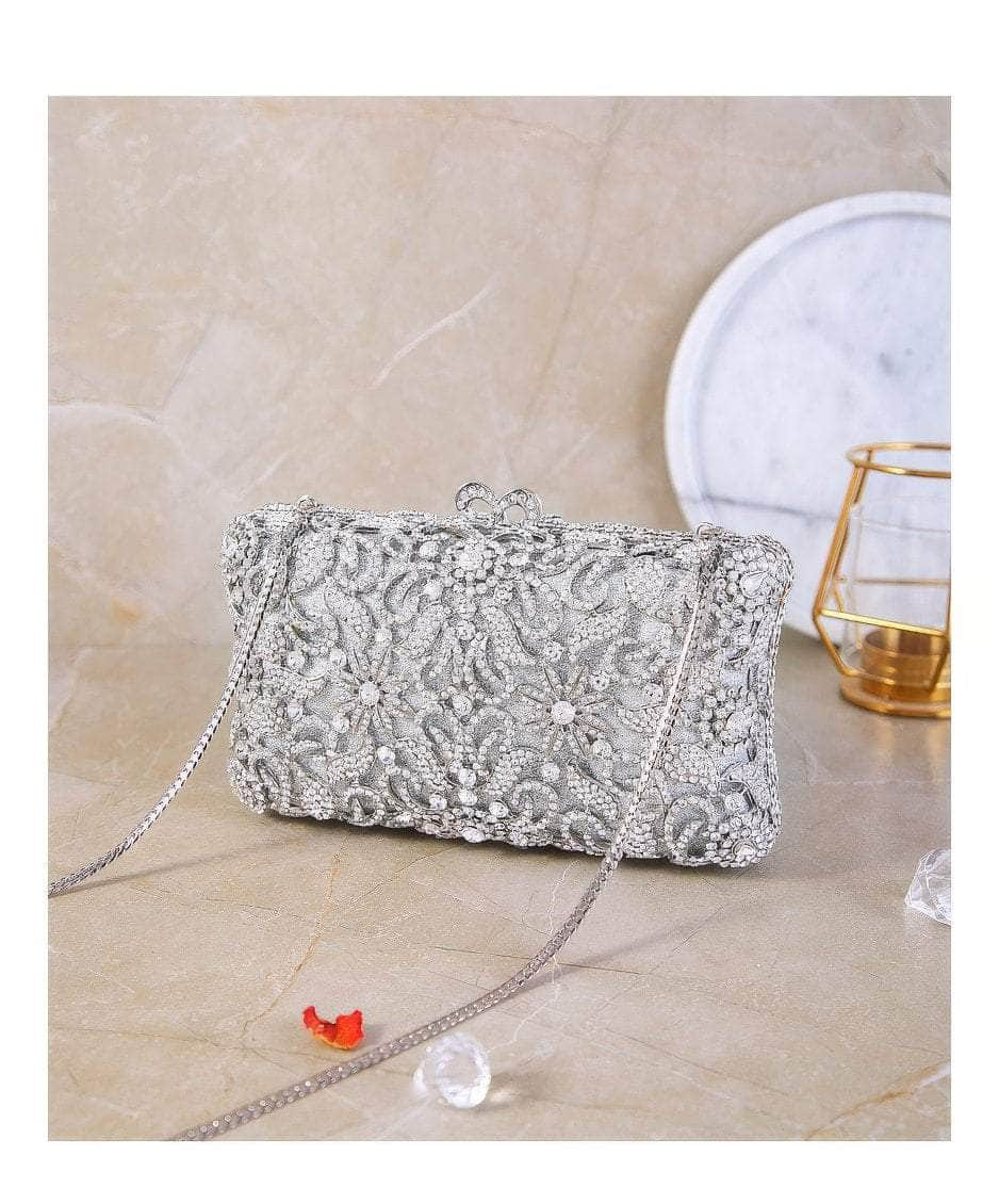 Luxurious Sparkling Floral Rhinestone Decor Purse