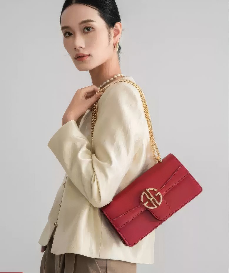 Luxury Leather Flap Gold Monogram Clasp Handbag