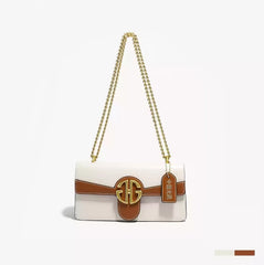 Luxury Leather Flap Gold Monogram Clasp Handbag