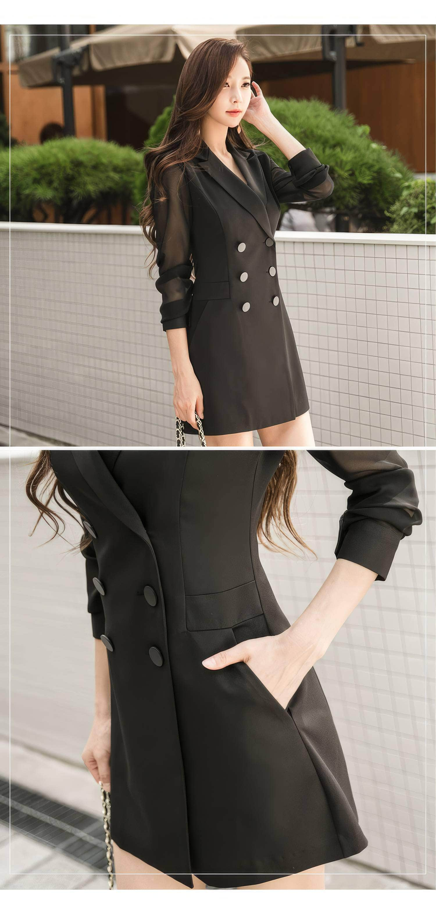 Mesh Sleeves Double Breasted Mini Blazer Dress