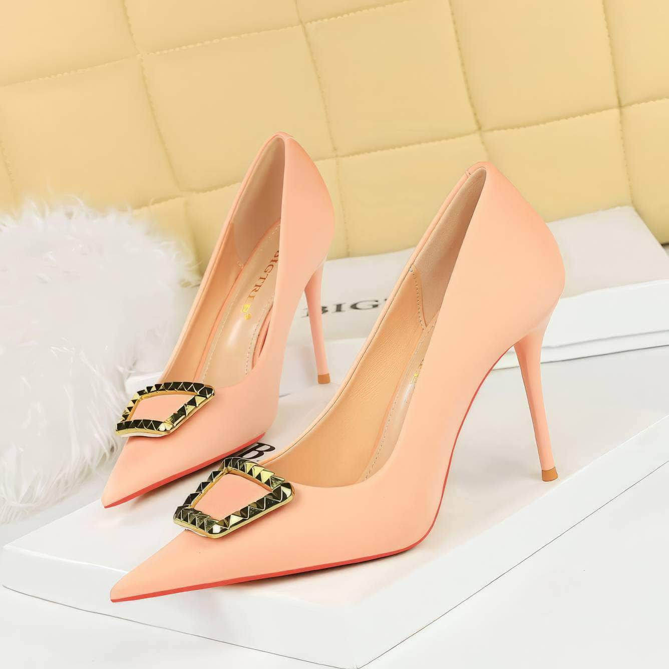 Metal Buckle Detail Suede Court Heels