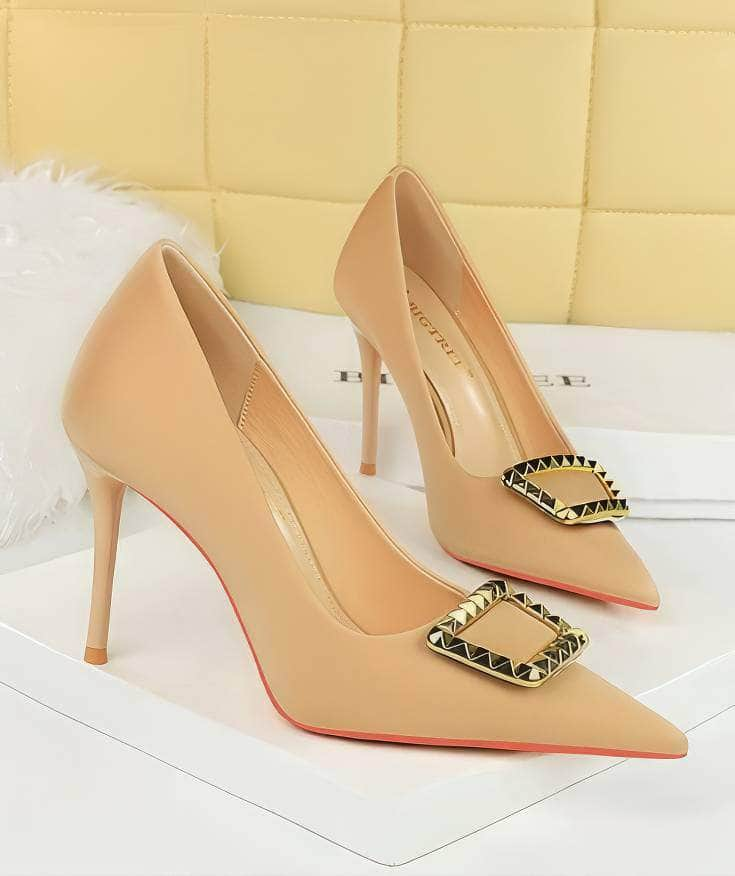 Metal Buckle Detail Suede Court Heels