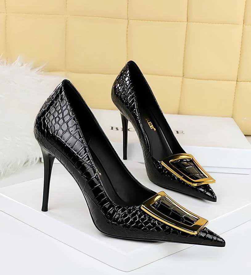 Metal Decor Pump Stiletto Heels