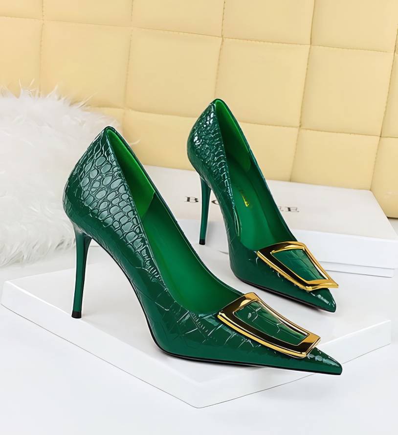 Metal Decor Pump Stiletto Heels