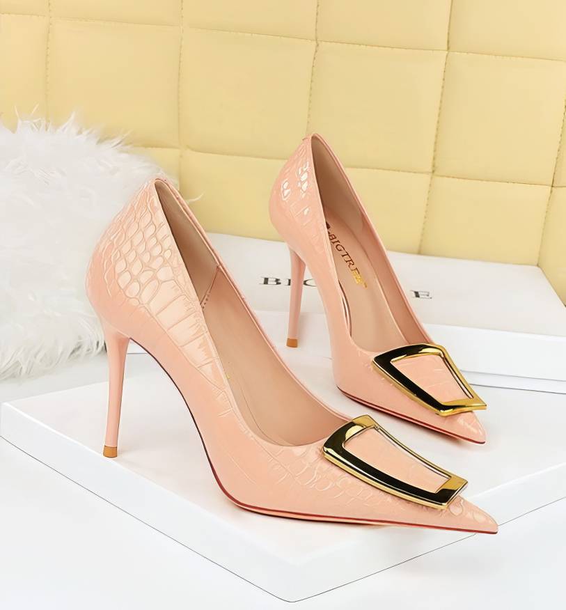 Metal Decor Pump Stiletto Heels