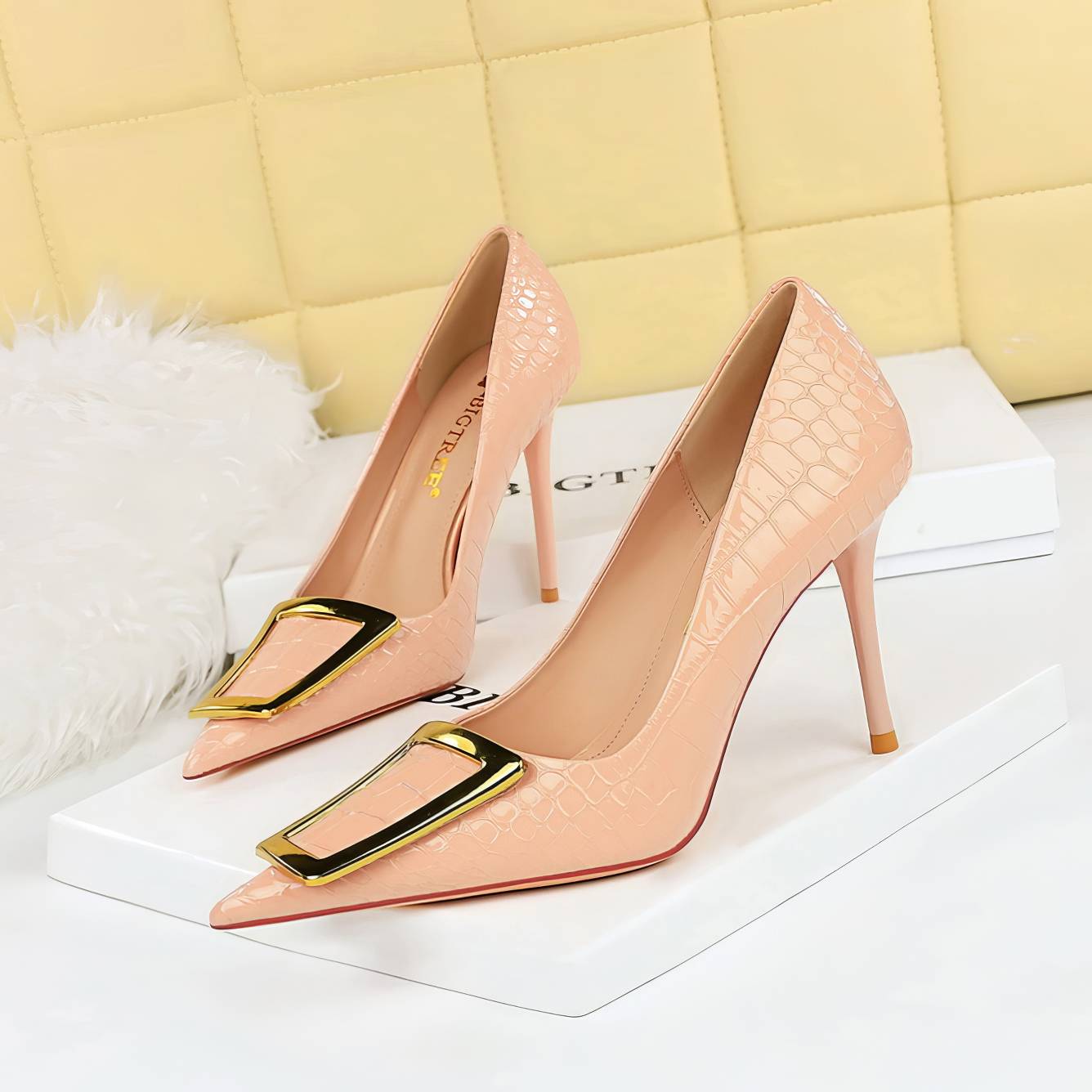 Metal Decor Pump Stiletto Heels