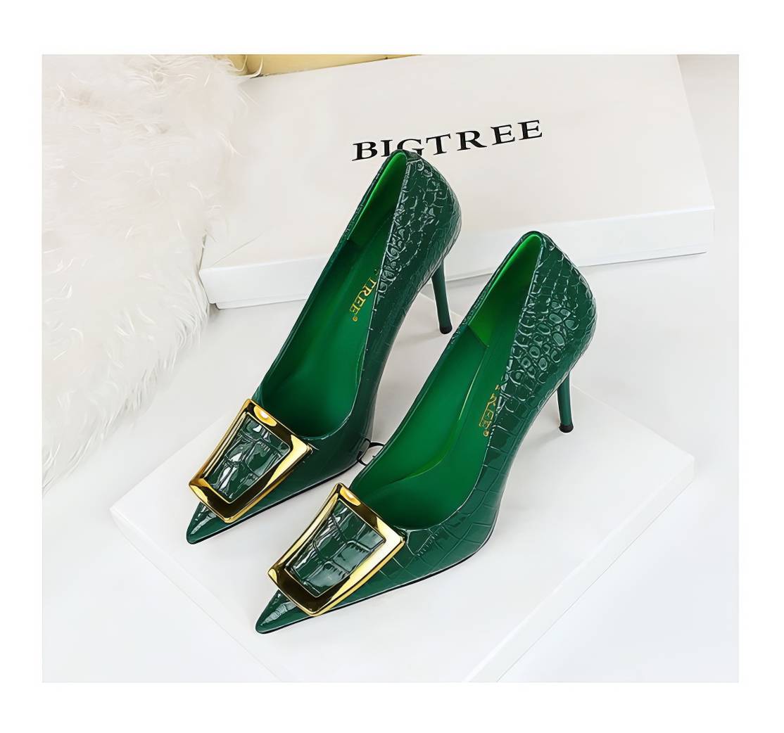 Metal Decor Pump Stiletto Heels