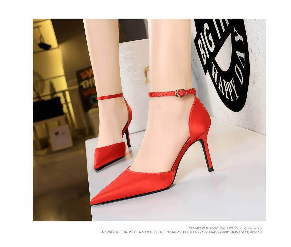 Metallic Sheen Pointed Toe Ankle Strap Shoes