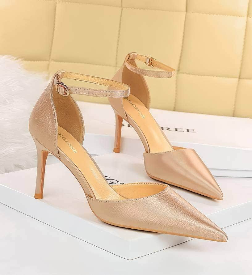 Metallic Sheen Pointed Toe Ankle Strap Shoes