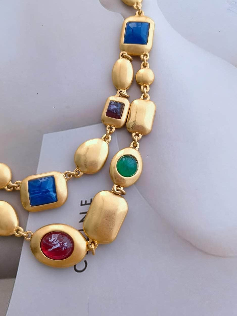 Multicolor Two-Row Statement Gold Necklace