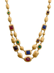 Multicolor Two-Row Statement Gold Necklace