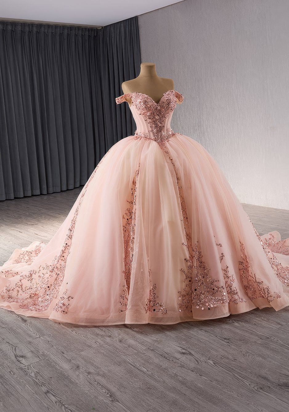 Off Shoulder Quinceañera Applique Detailed Tassel Decor Ball Dress - A1B2C