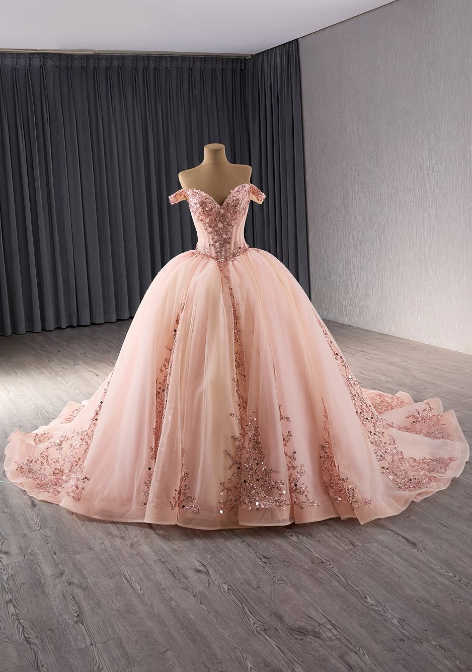 Off Shoulder Quinceañera Applique Detailed Tassel Decor Ball Dress - A1B2C