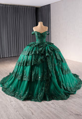 Off Shoulder Tiered Lace Floral Detailed Quinceañera Ball Dress - G5H6I