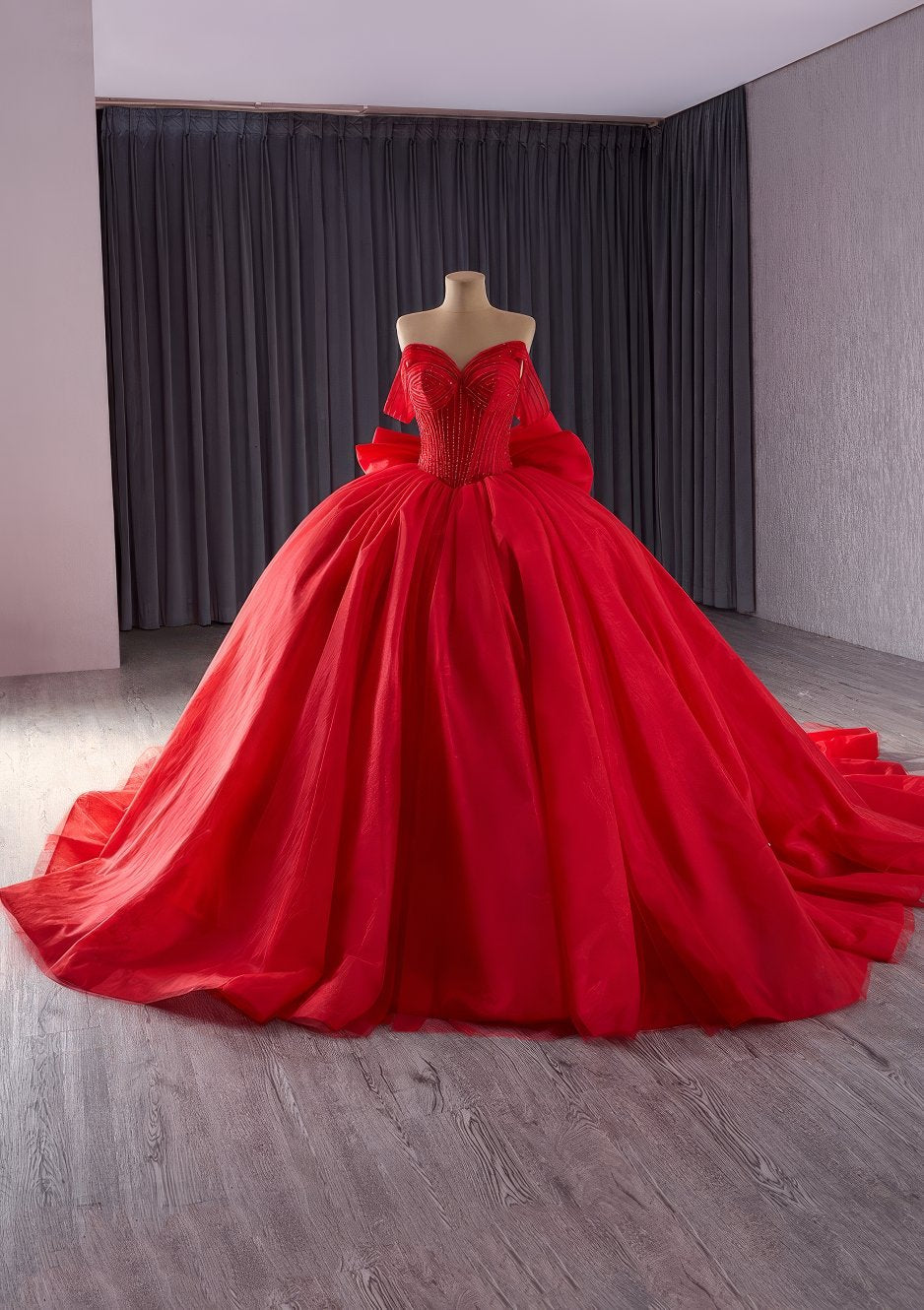 Off Shoulder Tube Bead Decor Quince Tube Ball Gown - D3E4F