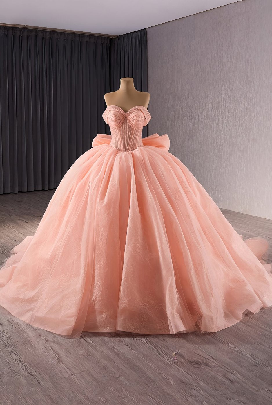 Off Shoulder Tube Bead Decor Quince Tube Ball Gown - D3E4F