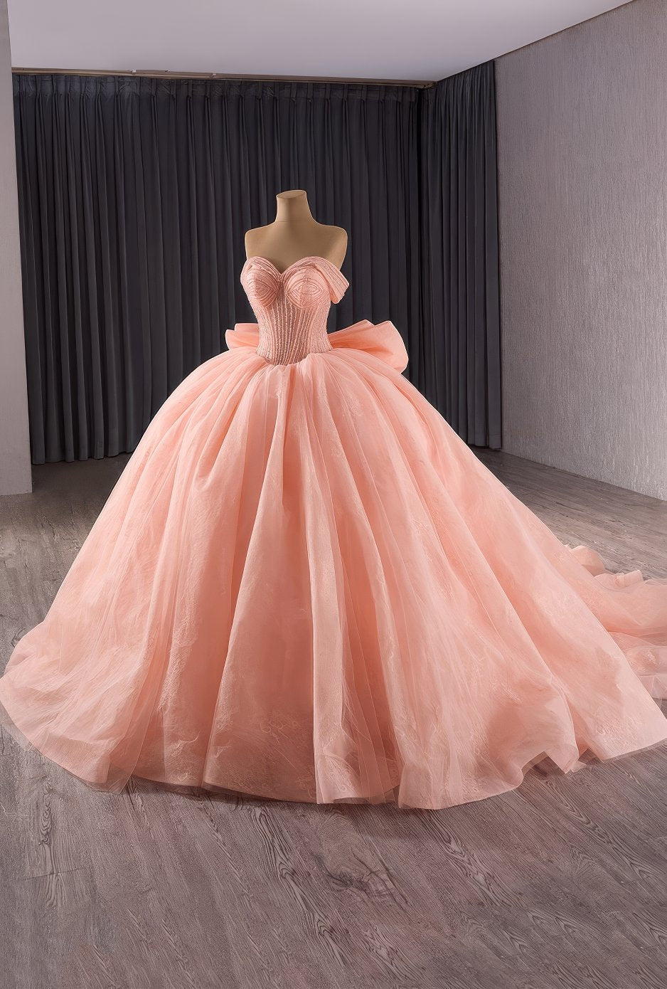 Off Shoulder Tube Bead Decor Quince Tube Ball Gown - D3E4F