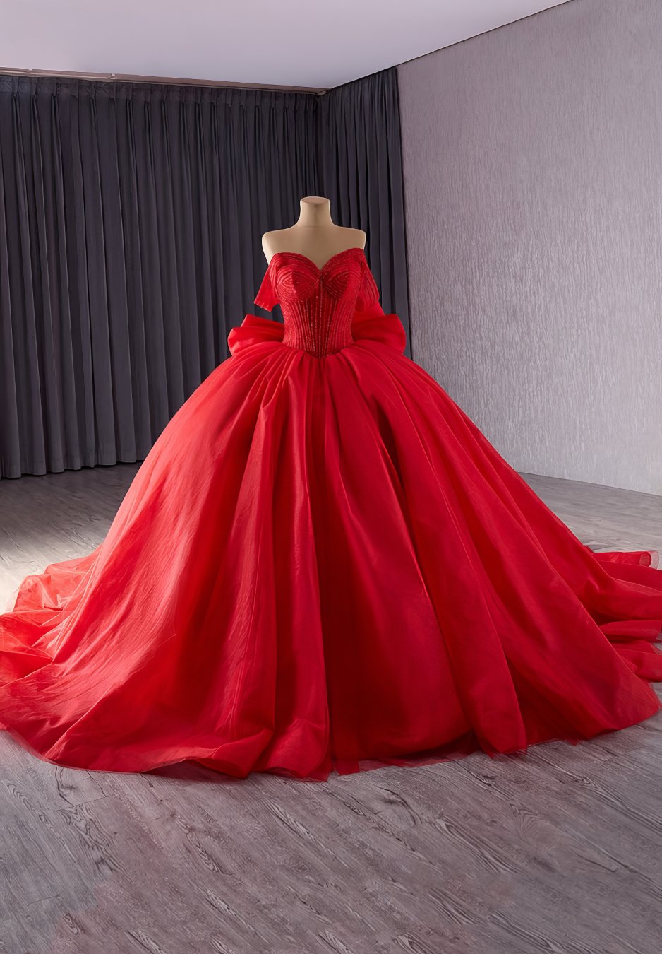 Off Shoulder Tube Bead Decor Quince Tube Ball Gown - D3E4F