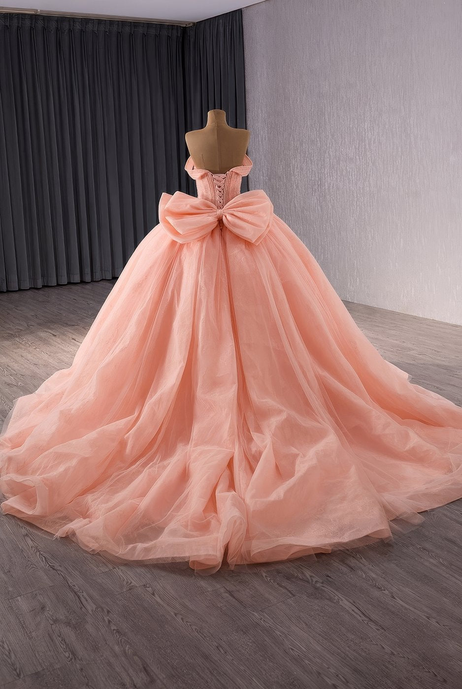 Off Shoulder Tube Bead Decor Quince Tube Ball Gown - D3E4F