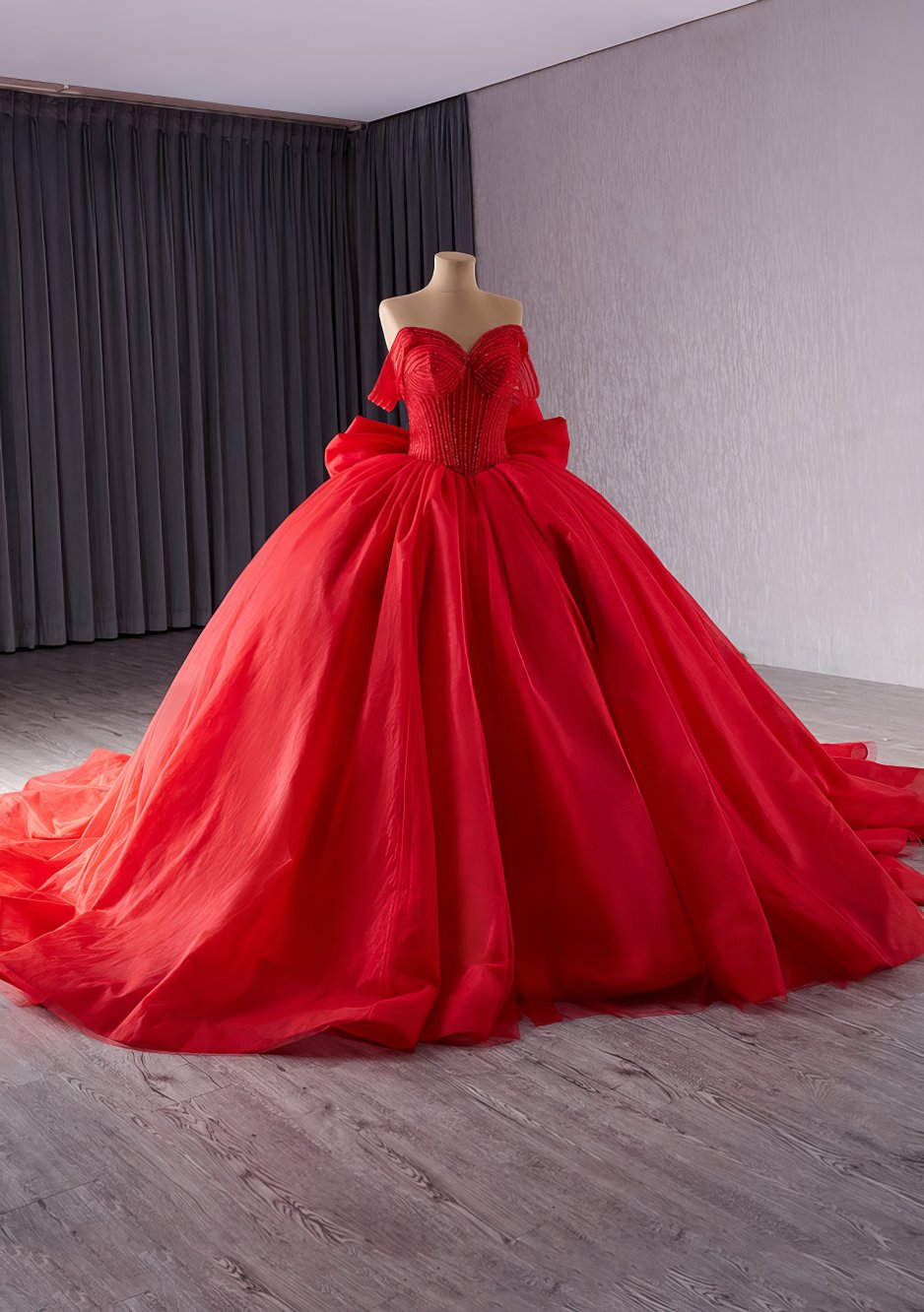 Off Shoulder Tube Bead Decor Quince Tube Ball Gown - D3E4F