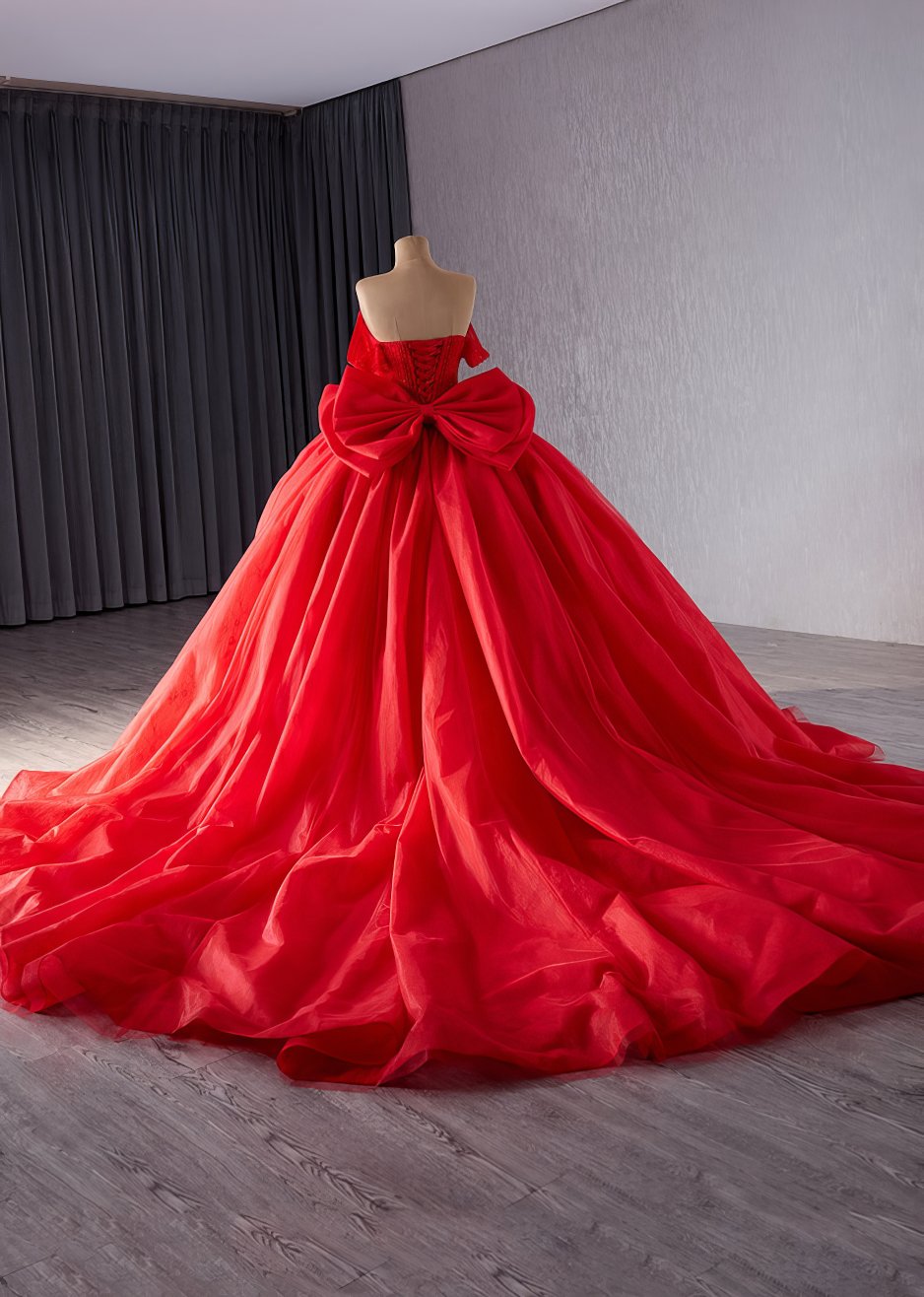 Off Shoulder Tube Bead Decor Quince Tube Ball Gown - D3E4F