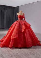 One Shoulder Overskirt Quinceanera Beaded Lace Dress - F2K5W