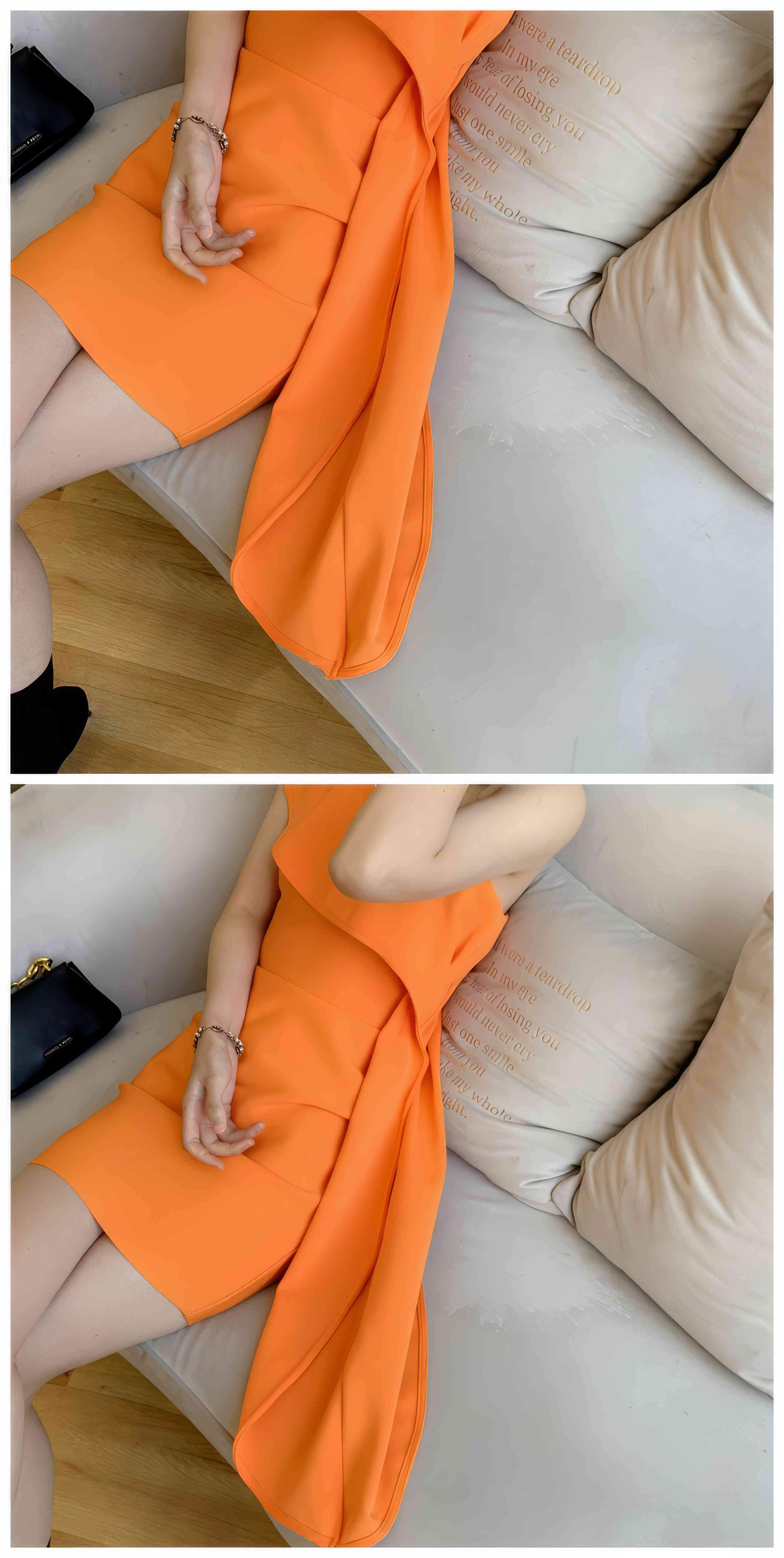 One-Shoulder Ruffled Orange Wrap Bandage Dress