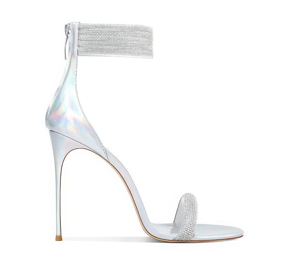 Open Toe Scarleete Ankle Rhinestone Diamante Heels