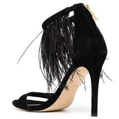 Open Toe Tassel Feather Heels