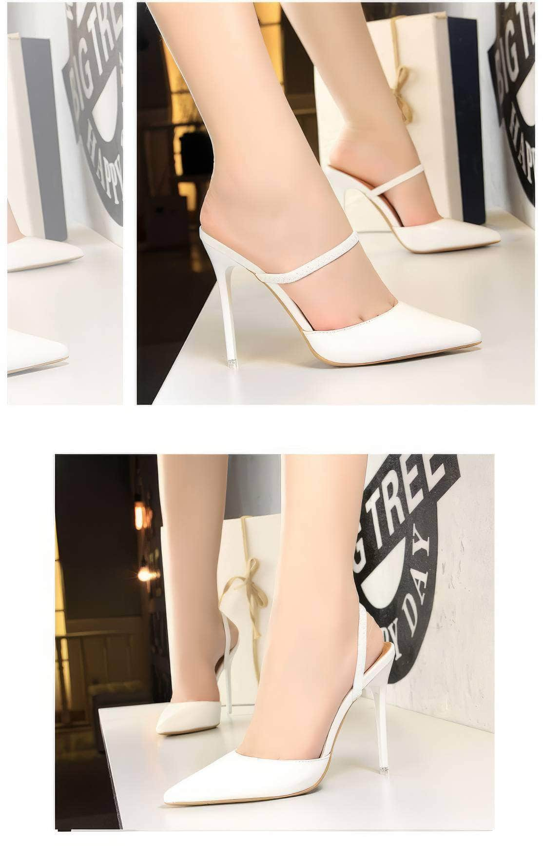 Open Back Pointy Toes Strap Slipper Stilettos