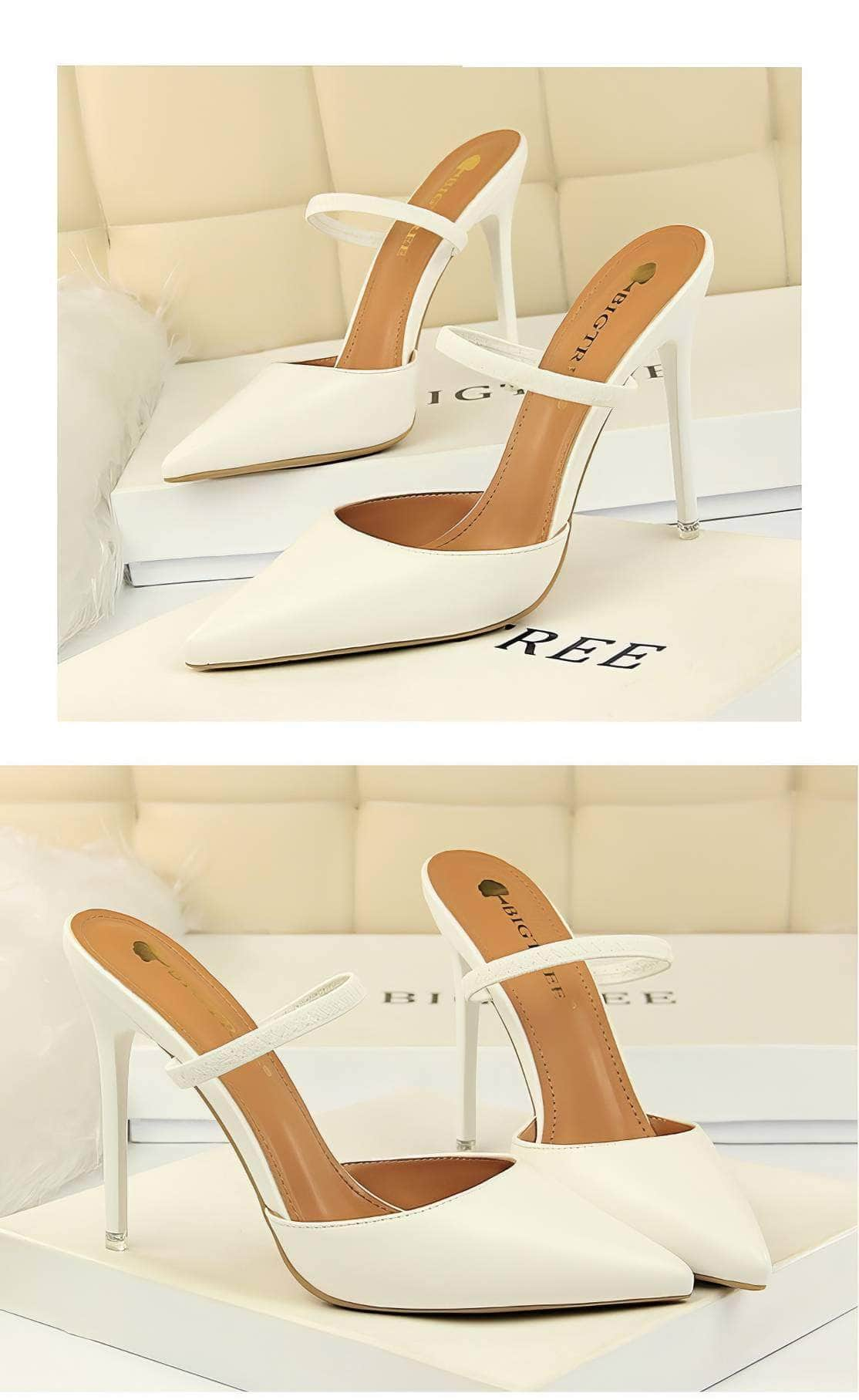 Open Back Pointy Toes Strap Slipper Stilettos