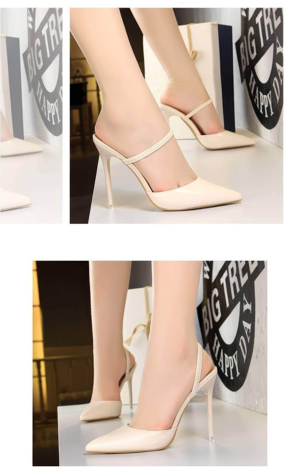 Open Back Pointy Toes Strap Slipper Stilettos