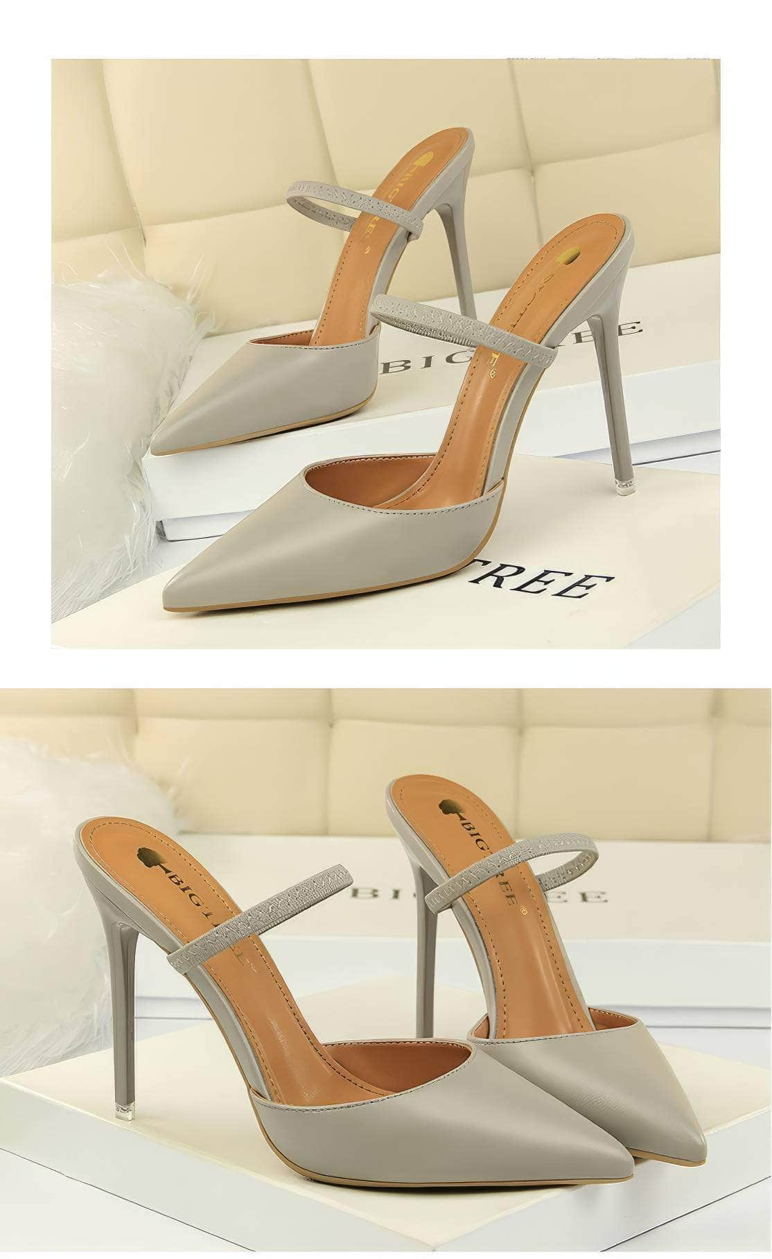 Open Back Pointy Toes Strap Slipper Stilettos