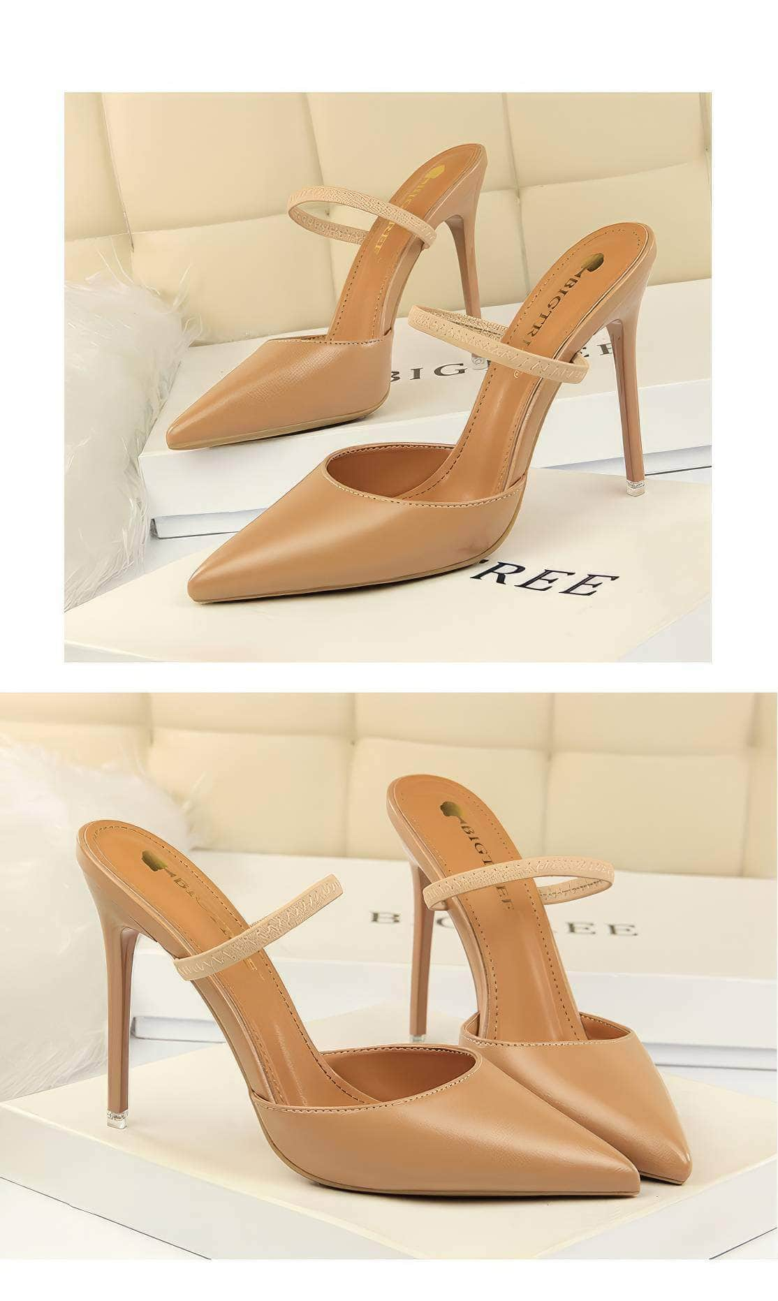 Open Back Pointy Toes Strap Slipper Stilettos